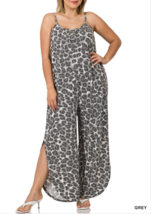 Zenana  3X Leopard Print Jump Suit with Adjustable Straps Gray Multi - £15.02 GBP