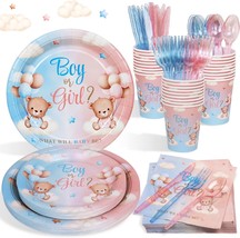 175Pcs Bear Gender Reveal Decorations Plates Set, Boy Or Girl Gender Reveal - $30.99