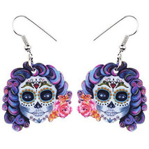 Halloween Earrings Gothic Calavera Sugar Skull Jewelry Day of the Dead Dangle - £14.96 GBP
