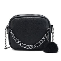 Small Designer Chain PU Leather Handbag Women Messenger Bags with Plush Ball Toy - £23.97 GBP