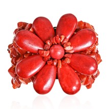 Boho Chic Handmade Synthetic Coral Flower w/ Jingle Bell Toggle Bracelet - $25.99