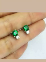 2.Ct Round Cut Green Emerald Solitaire Stud Earrings 14K White Gold Over - £56.55 GBP