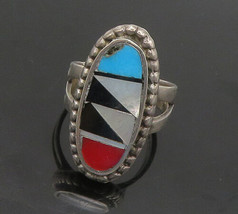 NAVAJO 925 Silver - Vintage Mother Of Pearl &amp; Multi-Stone Ring Sz 6.5 - RG17694 - £64.82 GBP