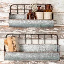 Wall Shelves 2pc Set Galvanized Metal Bins Troughs Rustic Industrial Wall Decor - £53.80 GBP