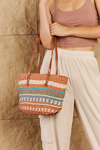 Fame By The Sand Straw Braided Striped Tote Bag - £35.03 GBP