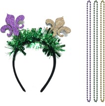 Mardi Gras Headband Tiara Glitter Sequins Hairbands Mardi Gras Fleur de Lis Head - £15.71 GBP