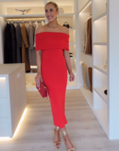 Zara Bnwt 2024. Red Off The Shoulder Knit Dress Bardot Neck Linen. 3920/070 - £70.18 GBP