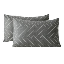 100% Cotton Pillowcases King Size Set Of 2 Grey Herringbone Geometric Bed Pillow - £32.12 GBP