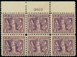 537, Mint NH 3¢ Top Plate Block of Six Stamps CV $350 * Stuart Katz - $175.00