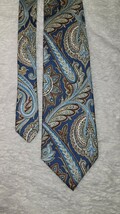 Van Heusen 417 100%Silk Cobalt Blue Aqua Cream Paisley Men&#39;s Tie Hand Made  - $14.84