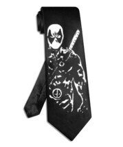 Deadpool tie black satin silk hand-painted superhero necktie - $28.00