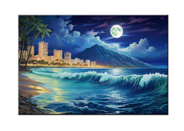 Art Print Hawaan Beach at Night Oil painting Giclee on Canvas - $8.59+