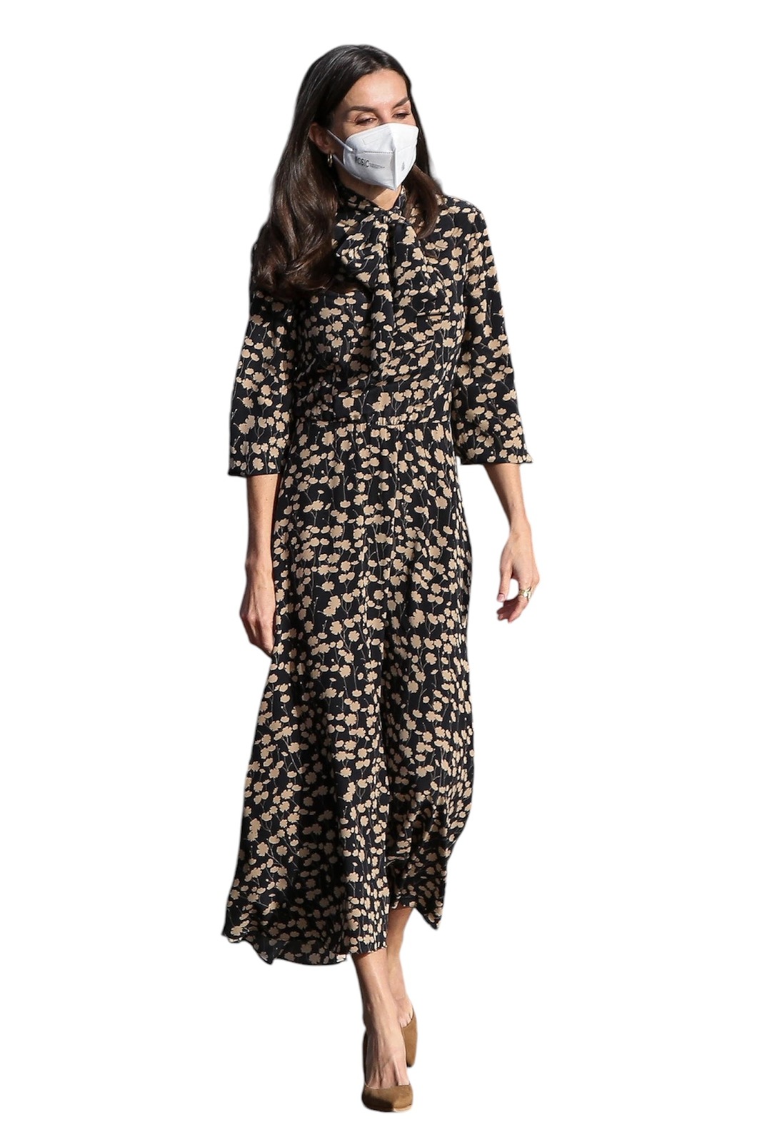 Queen Letizia Inspired Floral Print Cotton Pussy-Bow A-line Shirt Dress OZ Stock Item image 3