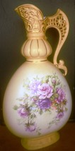 Antique Porcelain Amphora Pitcher TURN-TEPLITZ Roses Edge Gold Handpainted - £89.32 GBP
