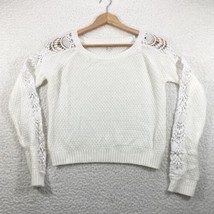 dELIAs Cropped Sweater Womens XS White Long Lace Sleeve Crew Neck Pull O... - £9.86 GBP