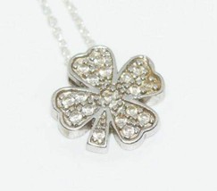 Sterling Silver 4 Leaf Clover Cubic Zirconia Necklace - £18.64 GBP