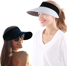 2Pcs Wide Brim Sun Visor Hat Women Large Uv Protective Golf Beach, Korea Design - $44.99