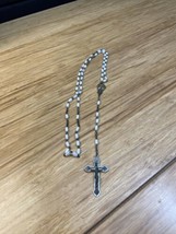 Vintage White Beaded Rosary Italy Cross Crucifix Catholic Religious KG - $14.85