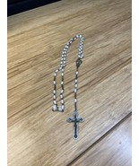 Vintage White Beaded Rosary Italy Cross Crucifix Catholic Religious KG - $20.37 CAD