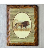 Vintage African Lion Lithograph on Vanished Wood Wall Hanging - 16&quot; x 12&quot; - £50.54 GBP