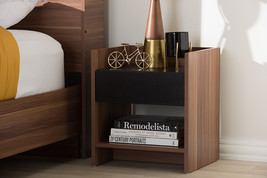 Tarah Two-Tone Walnut and Black Wood 1-Drawer Nightstand - $924.75 MXN