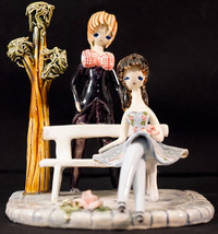 Figurine Girl sitting on Park Bench Boy Standing Behind her Hand Made in France - £39.95 GBP
