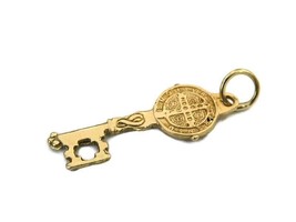 Saint Benedict Small Key (San Benito) Charm Pendant 14k Yellow Gold!! - £138.39 GBP
