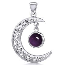 Jewelry Trends Filigree Celtic Crescent Moon Sterling Silver Pendant Amethyst - £92.30 GBP