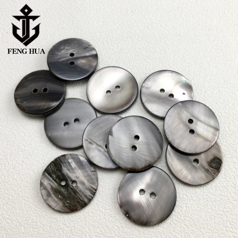 10PC Natural Black Mother of Pearl Shell Grey Round 2-holes Flatback But... - £8.48 GBP+