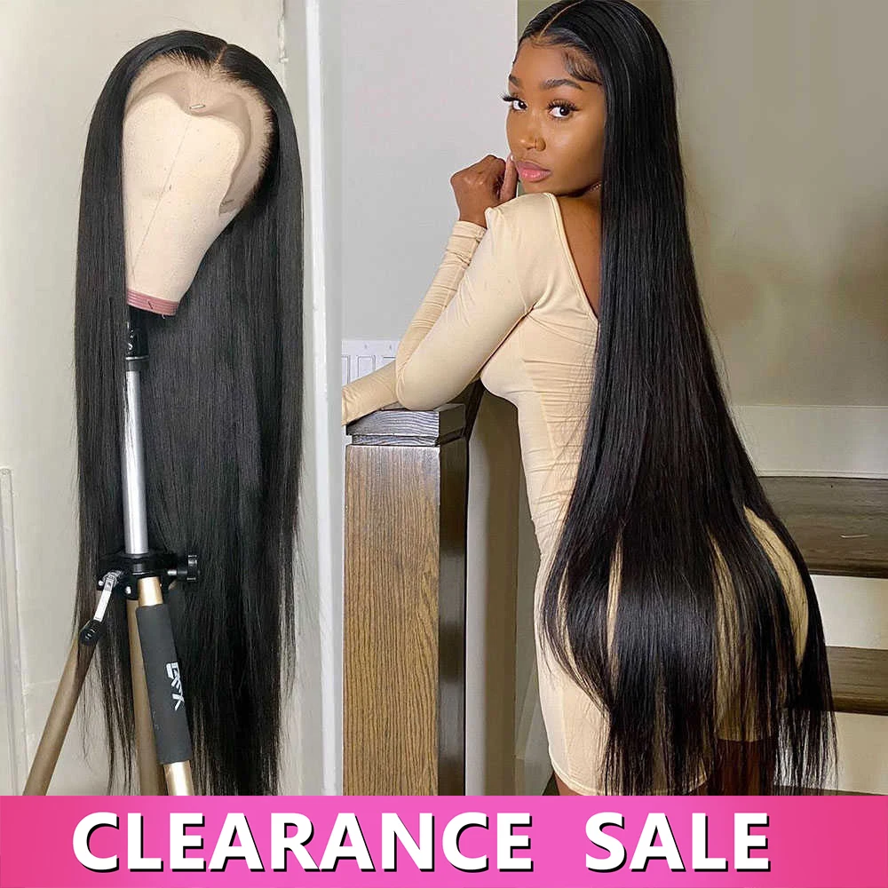 Straight Lace Front Wig 13x4 13x6 30 32 34 Inch HD Transparent Lace Frontal W - £45.29 GBP+