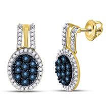 10kt Yellow Gold Color Enhanced Blue Diamond Oval Cluster Earrings 3/4 Cttw - £530.82 GBP