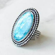 Bohemian Larimar Ring, 925 Sterling Silver, Statement Ring, Handmade Ring - £70.93 GBP