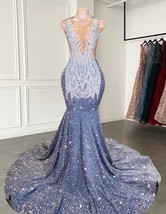 Rhinestones Shinny Prom Dresses 2024 Gray Diamonds Formal Occasion Dress... - £238.70 GBP