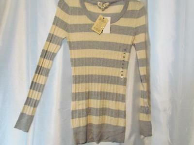 NWT Pink Rose LS Shadow Striped Heather Gray Oatmeal Sweater Junior XL O... - $5.69