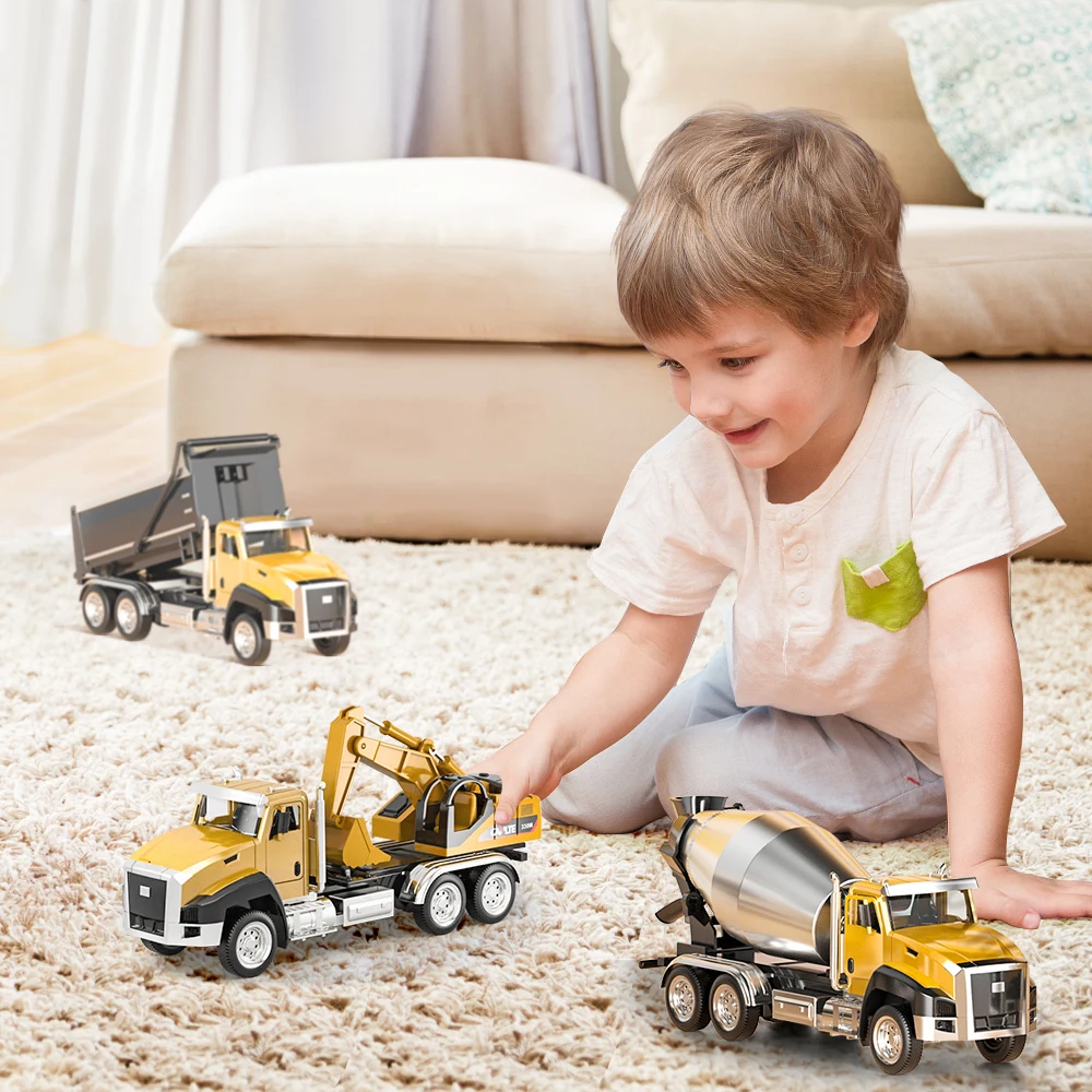 3 Pack of Diecast Engineering Construction Vehicles Dump Digger Mixer Truck 1/50 - £23.46 GBP