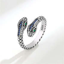 Blue Cubic Zirconia &amp; Silver-Plated Snake Bypass Ring - £11.18 GBP