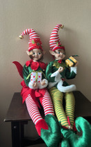 Cynthia Rowley Christmas Elf  Sitter Doll Green ￼Boy &amp; Girl 25” New Holiday - £103.00 GBP