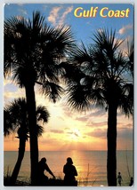 Postcard Couple On The Beach Sunset at the Gulf Coast Palm Trees 4x6 - $3.00