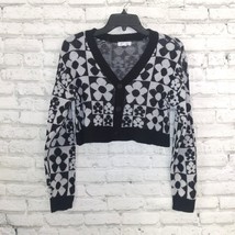 Stitch &amp; Pine Sweater Women Small Black White Floral V Neck Cardigan Cropped Y2K - £17.40 GBP