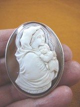 C-1353) Madonna + Child baby shell carved oval CAMEO sterling silver pin... - £310.99 GBP