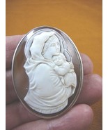 C-1353) Madonna + Child baby shell carved oval CAMEO sterling silver pin... - $533.80 CAD