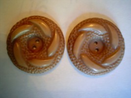 2 1950s Raised Design Coat Buttons 1 ¼” Taupe Brown Mid Century Big Large - £7.97 GBP