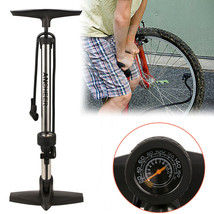 Portable High Pressure Floor Pump With Pressure Bike Tire Pump Barometer Silver~ - £46.32 GBP