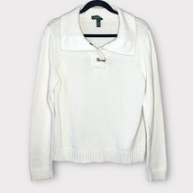 RALPH LAUREN cream 100% cotton collared coastal grandma sweater size large - £28.57 GBP