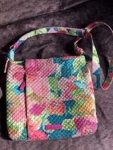 Vera Bradley Pink Blue &amp; Green Quilted Shoulder Handbag Purse w Zipper C... - £14.72 GBP