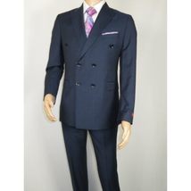 Men Suit BERLUSCONI Turkey Italian Wool 180's Double Breasted UGS94-09 Mid Blue image 4
