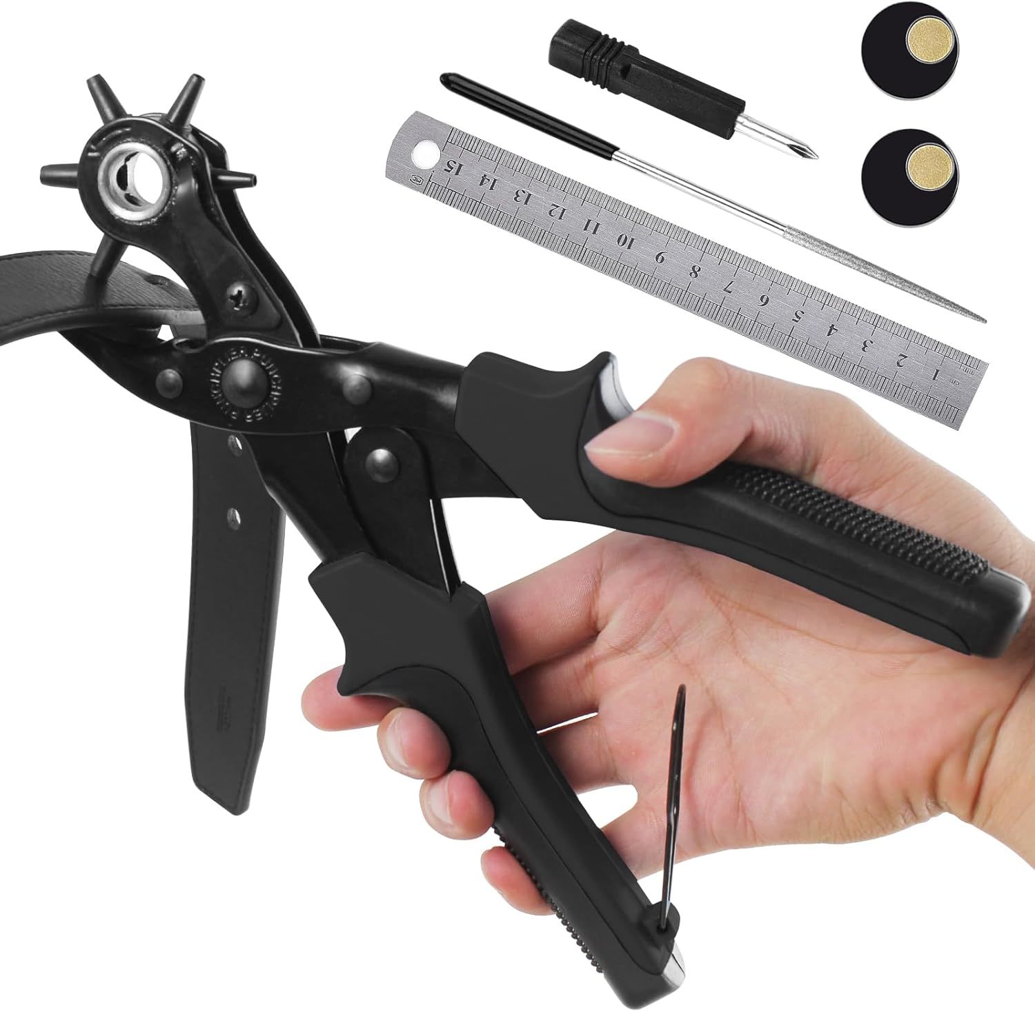Diyife® Leather Hole Punch, Heavy Duty Belt Hole Punch, Revolving Punch,... - $35.99