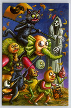 Matthew Kirscht Halloween Let&#39;s Go Shiverbones Embossed Gilded Postcard MK - £46.34 GBP