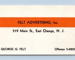 Felt Advertising Incorporated Vtg Business Card Orange NJ New Jersey BC2 - £7.87 GBP