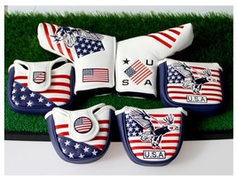 An item in the Sporting Goods category: Golf Club Putter Blade Mallet Head Cover American USA Eagle Flag Style